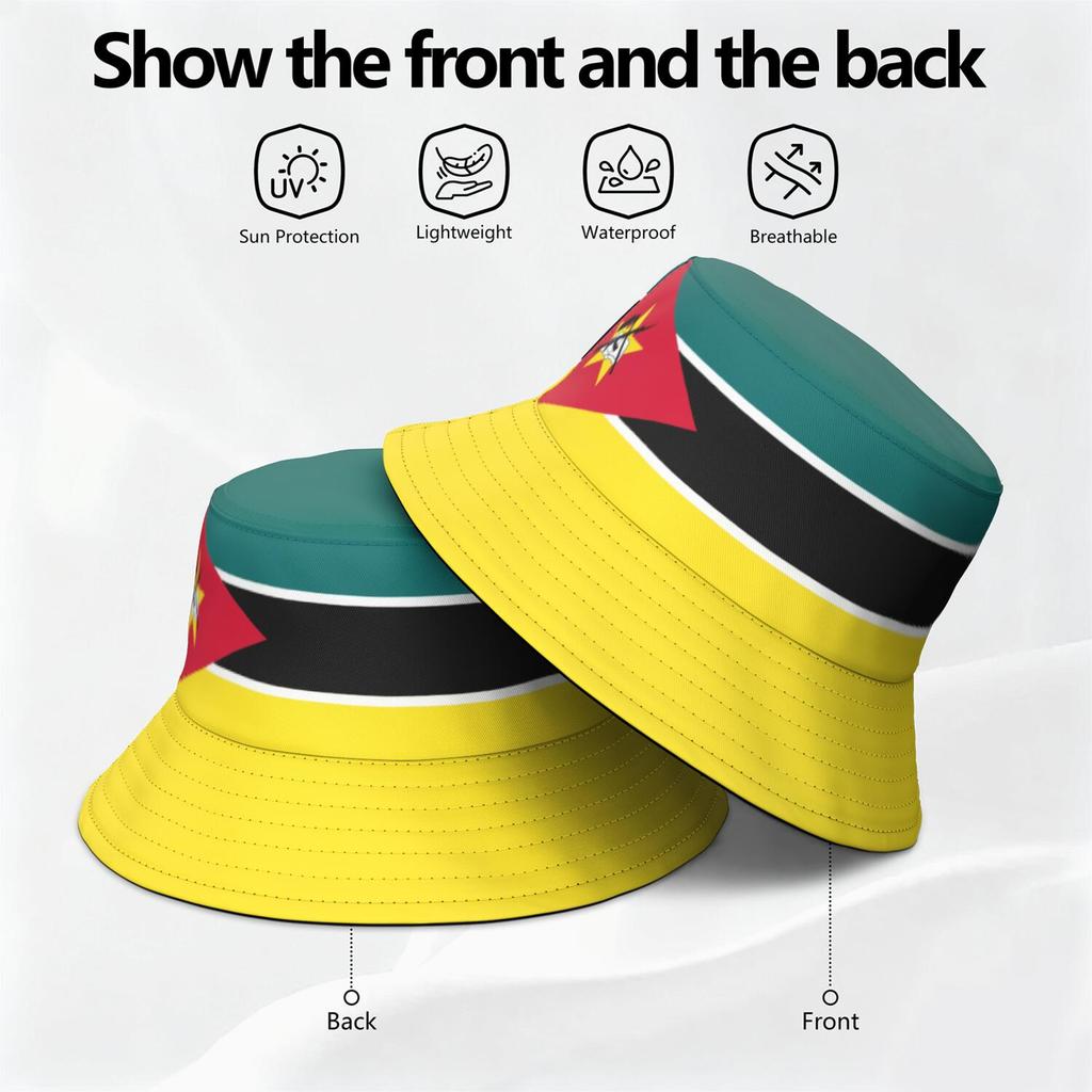 Mozambique Fisherman Hats Custom Name Team Logo Bucket Cap Country Fishing Travel Portuguese Nation Republic Flags Headgear