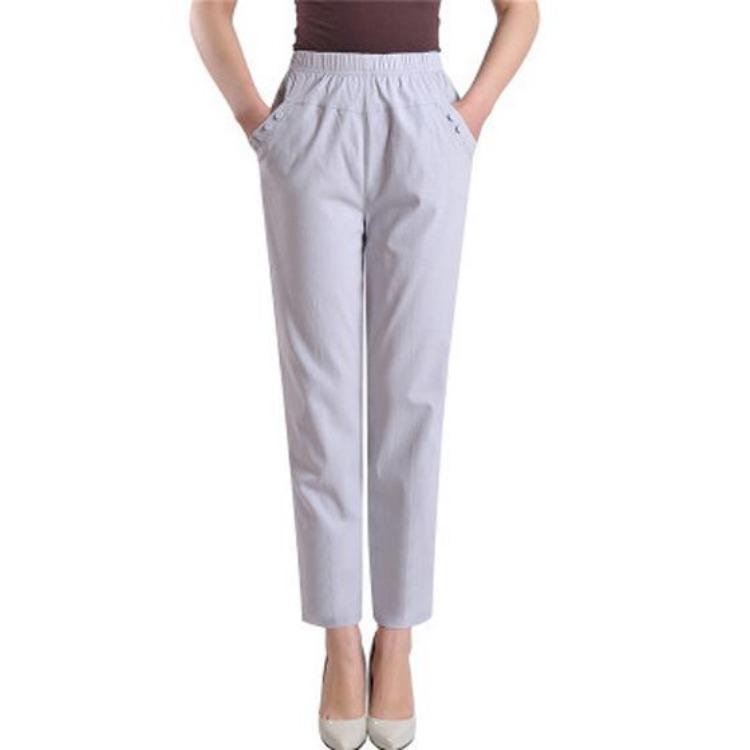 Ladies Plus Size High Waist Linen Pants Straight Trousers Long Office Work Pantalon