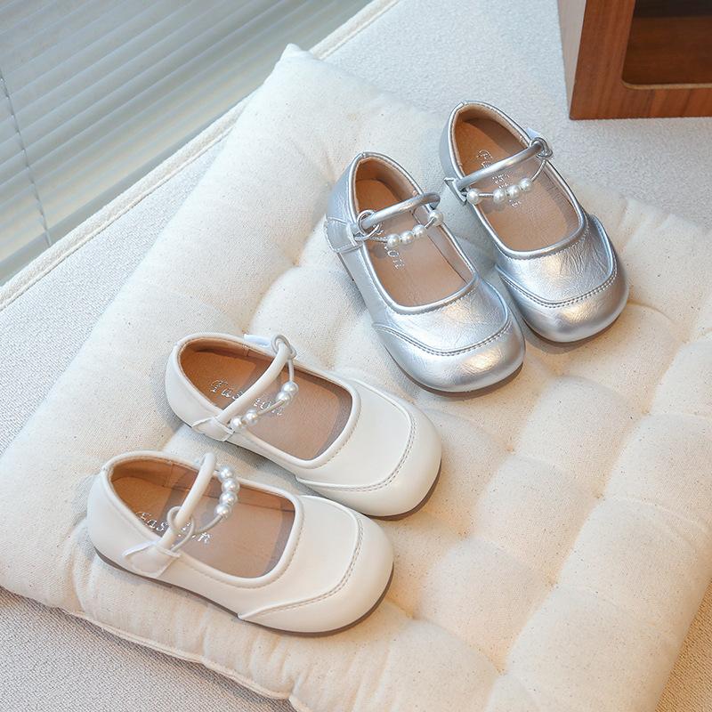 Girls' princess shoes, new spring/autumn collection, children's silver leather shoes, soft-soled ballet flats, Mary Jane shoes, trendy style