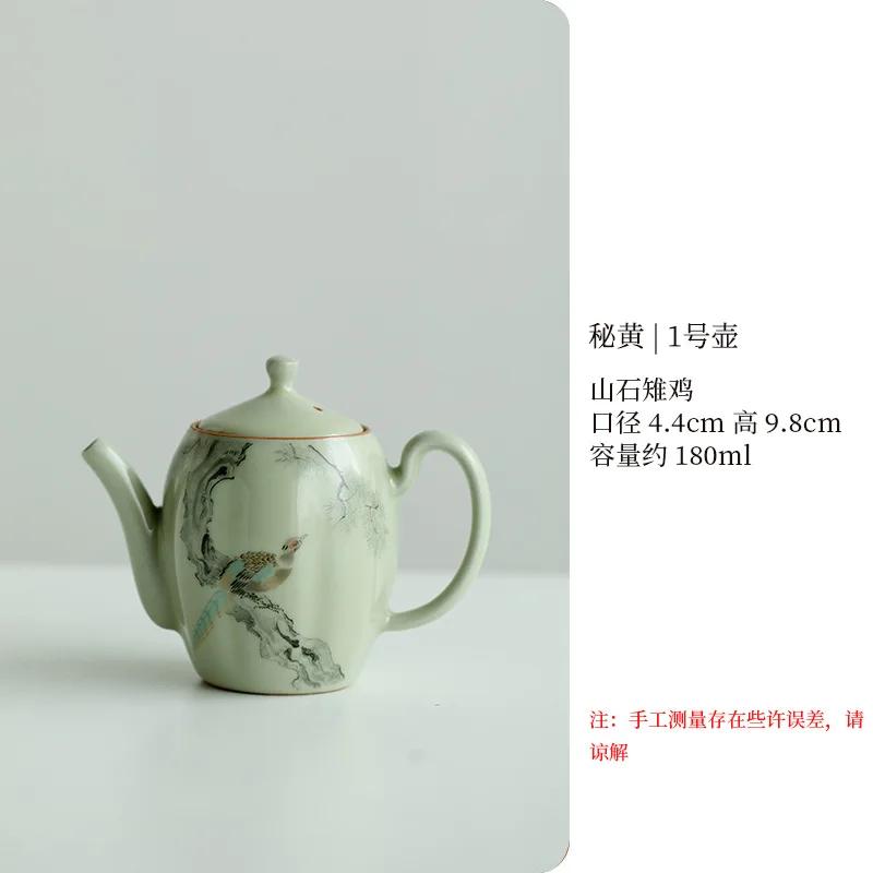 Antique Secret Yellow Ru Kiln Teapot Luxury Flower and Bird Pot Tea Brewing Kettle Cha Kung Fu Teaware Drinkware Supplies Craft