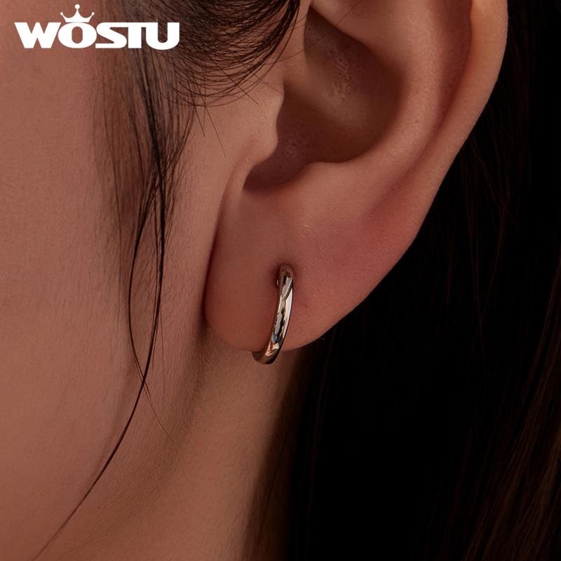 WOSTU Minimalist Platinum Plated 925 Sterling Silver Post Hoop Earrings Fow Women Hypoallergenic Simple Jewelry Gift Wholeslae