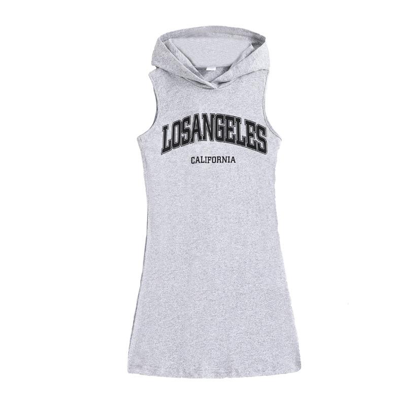 

Летняя детская одежда 2024 года, платье-свитер без рукавов с капюшоном и принтом для девочек, повседневные спортивные платья для девочек 11-12Y серый