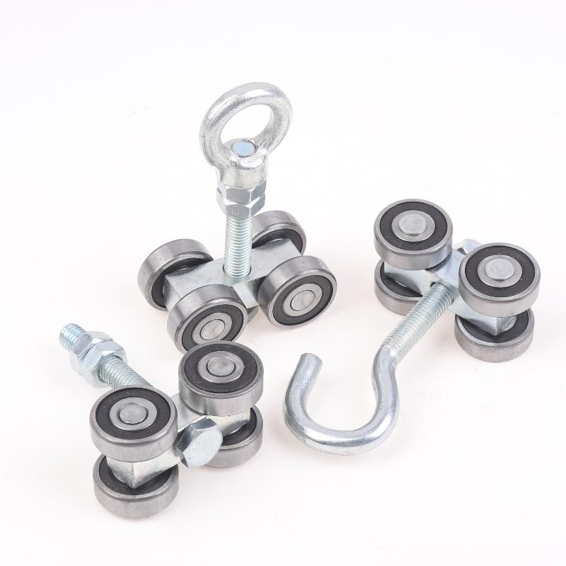 1Pcs Industrial Heavy Duty Sliding Door Hanging Rail Bearing Wheel Iron Pulley M12X80 Steel Tile Roller Wheel Loading 400Kg