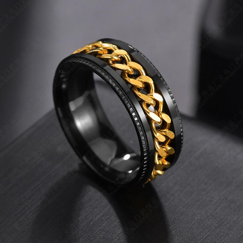 Europe and the United States new stainless steel personalized men's ring rotating chain men's ring a hair accessories