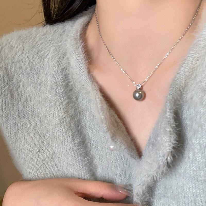 2024 New Fashion Single Gray Pearl Zircon Necklace for Women Simple Personalized Daily Accessory Party  Birthday Gifts