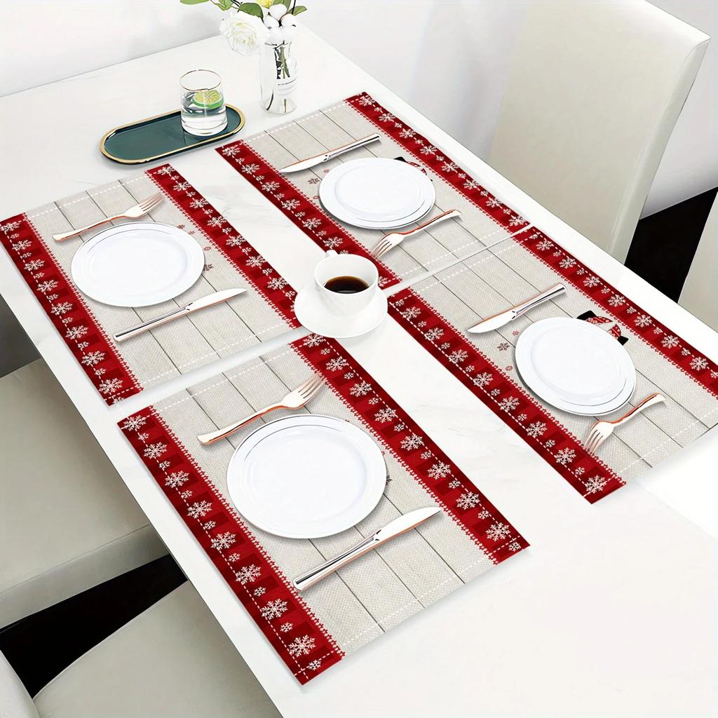 1PC Christmas Themed Linen Meal Pad with Snowflake Dwarf Pattern Insulation Kitchen and Dining Decoration Table Mats Beautiful