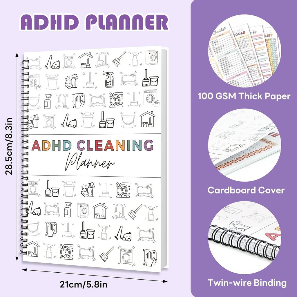 Adhd Planner Daily Cleaning Organizer - 2025 Chore Chart Schedule and Checklist - Adhd Household Needs Organization Weekly Monthly Yearly Home Family