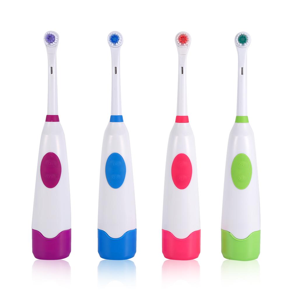 

4Colors Waterproof Dental Care Rotary Electric Toothbrush With 2 Replaceable Brush Heads purple blue green rose red