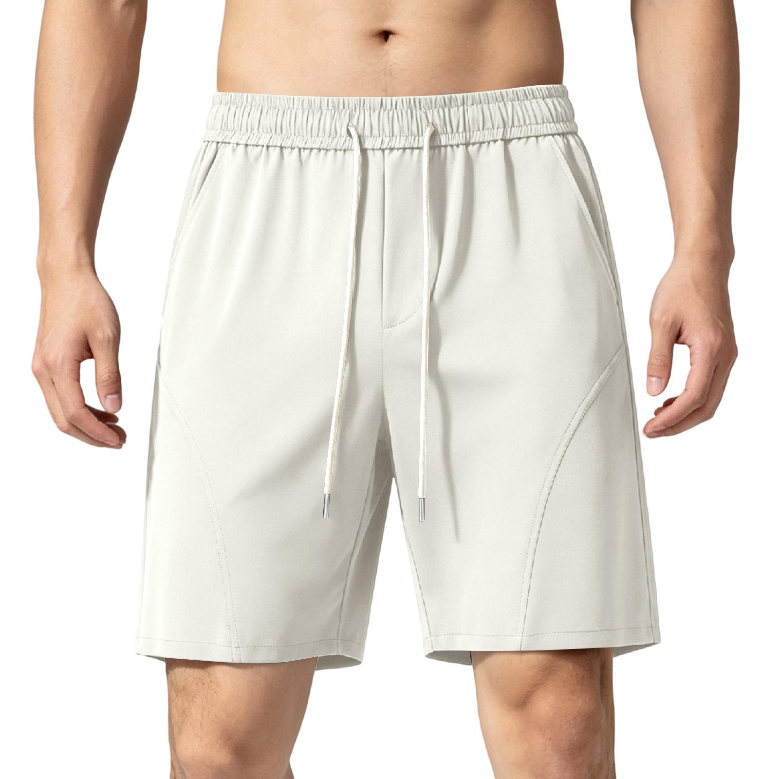 

Mens Athletic Shorts with Drawstring Waistband Breathable Lightweight Quick Dry Fabric Relaxed Fit for Sports Training Running Gym L бежевый