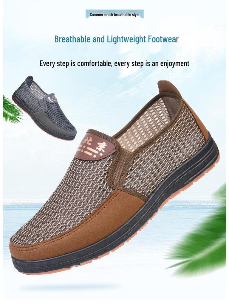 Herren Sommer Atmungsaktive Mesh Slipper mit Weicher Rutschfester Sohle für Mittelalte und Ältere