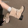 Fashion Autumn Winter Round Toe Women Ankle Boots Fashion Belt Buckle Slip On Square Heels Short Booties Office Ladies Daily Footwear