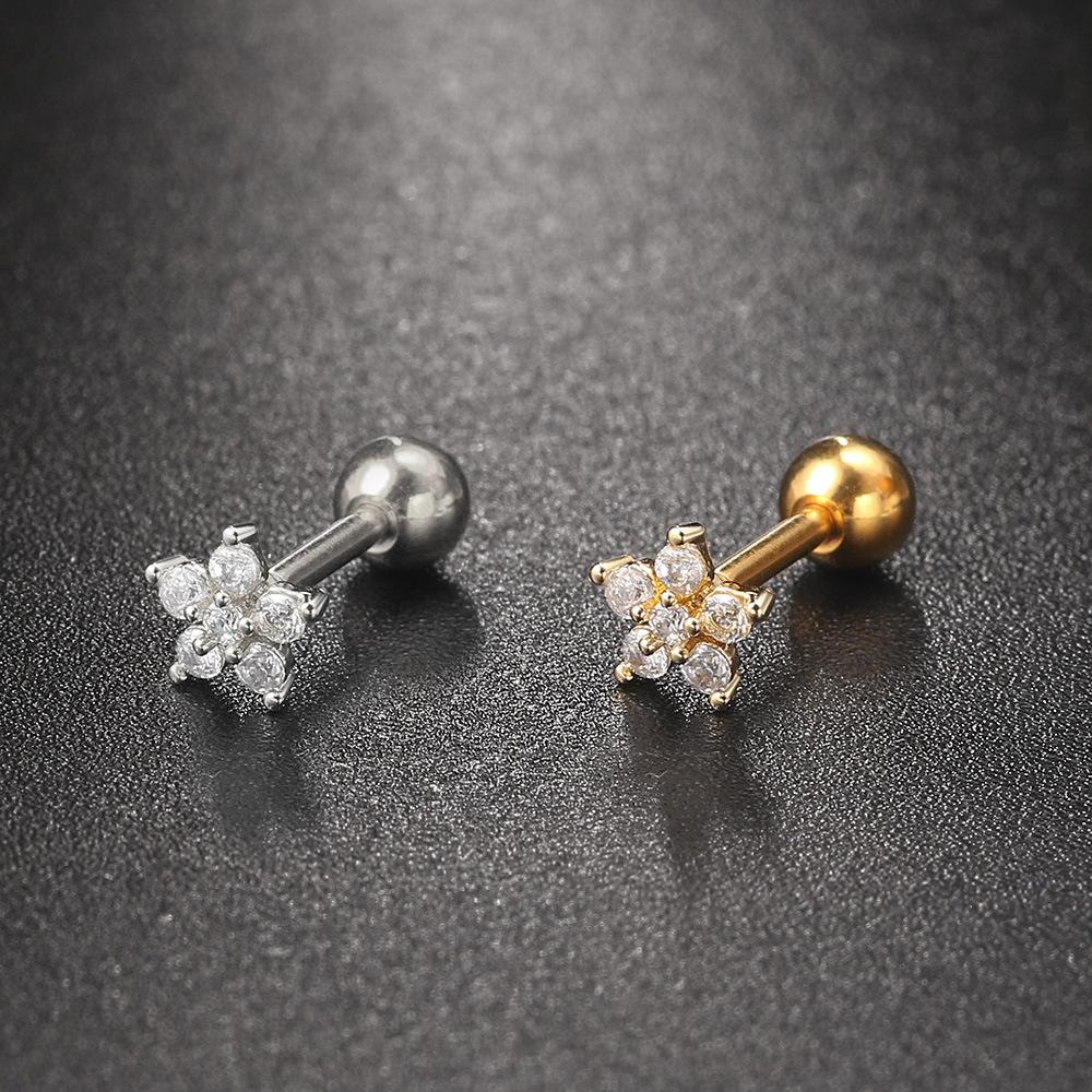 Set de 4 Pendientes Aro Huggie Circulares de Acero Inoxidable para Mujer Color Dorado Único Pendiente de Flor con Circonita Joyería para Piercing