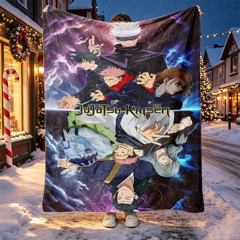 Jujutsu Kaisen Muster Decke für Heimdekoration, Bett, Sofa, Autoreise, Camping, Geeignet für alle Jahreszeiten, Geburtstags-Weihnachtsgeschenk