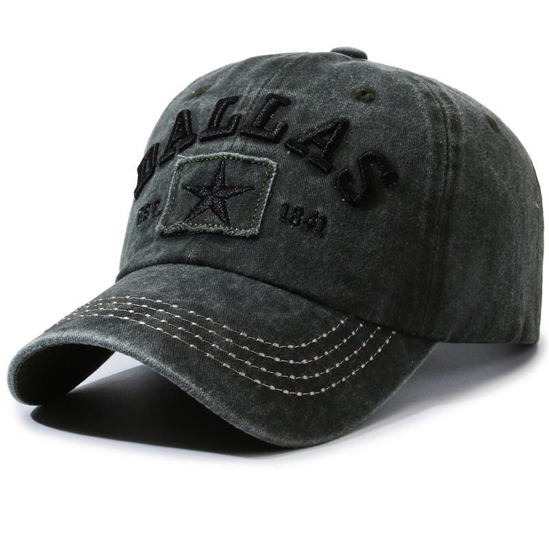 Vintage Washed Denim 6 Panel Star Frayed Patch Embroidery Curved Brim Adjustable Casual Baseball Cap