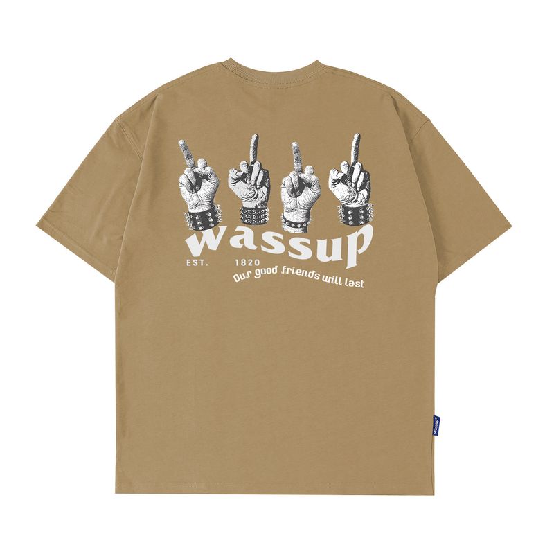 Wassup Heods Retro Trendy Brand Couple T-Shirt Summer New Product American Casual Heavyweight Round Neck Short Sleeve for Men and Women