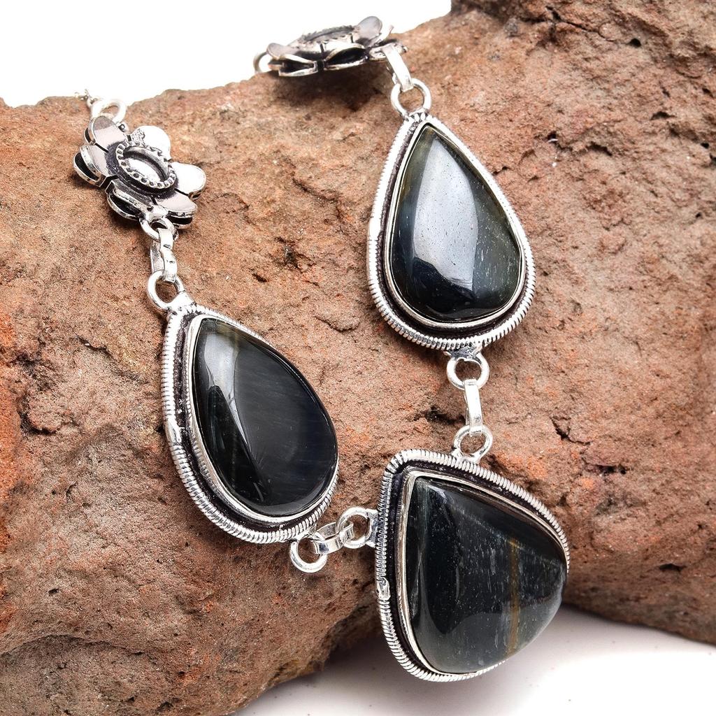 Black Tiger'S Eye Gemstone Mother's Day Silver Jewelry Necklace 20 In