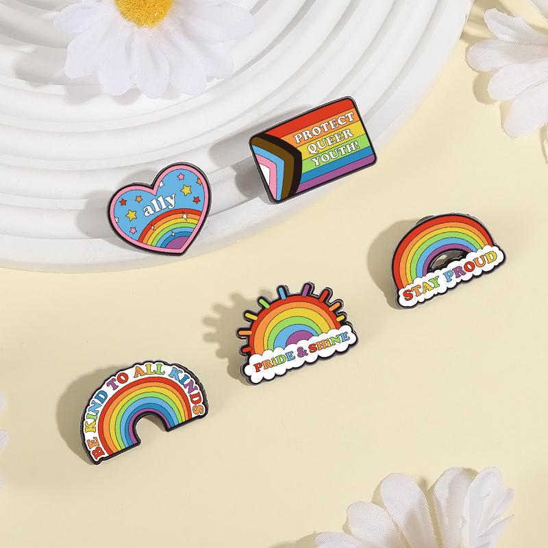 Rainbow Pride Flag LGBT UV Print Pins Custom BE KIND TO ALL KINDS Brooches Lapel Badges Clothes Funny Jewelry Gift for Friends