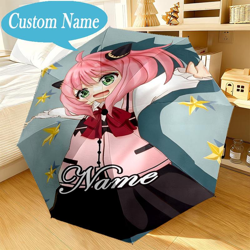 Custom Name Umbrella Pink Hair Anya Umbrella 8-Frame for Travel, Camping, Casual Lightweight Portable, Essential for Family Gifts