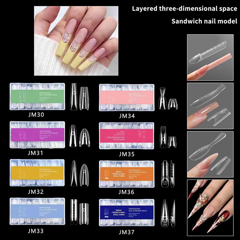 Sandwich Dual Nail Forms 240Pcs 15Size Extensions-Dual Forms Coffin Oval Almond Nail Forms Top Mold Bottom Mold Extensions