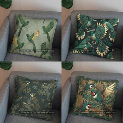 2D Fliegende Grüne Vögel Muster Kissenbezug Muster Kissenbezug Geeignet für Sofa Schlafzimmer Auto Kissenbezug