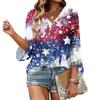 Womens Casual V Neck Three Quarter Sleeve T Shirt Top with Printed Pattern Relaxed Fit Comfortable Lightweight Design