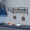 Modernt väggmonterat köksförvaringshylla - Förvaringsställ för köksredskap, kastruller, pannor med 10 krokar, Utrymmesbesparande design, Maxbelastning 20 kg/44 lbs