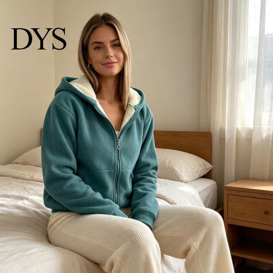 Casual Hooded Coat Women Fleece Jacket with Pockets, Fall Winter Zip-Up Pockets Coat, Loose Fit Warm Thickened Outerwear for Lady