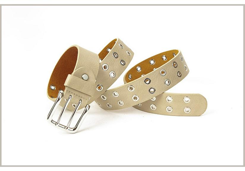 Unisex Leather Eyelet Buckle Belt with Rivet Detail - European & American Style Trend