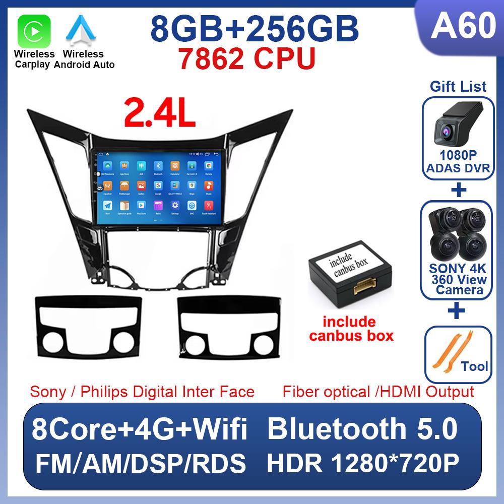 For Hyundai Sonata 6 YF 2009 - 2015 Android 14 Car Radio Multimedia Video Player GPS Navigation AI Voice 4G CarPlay Head Unit