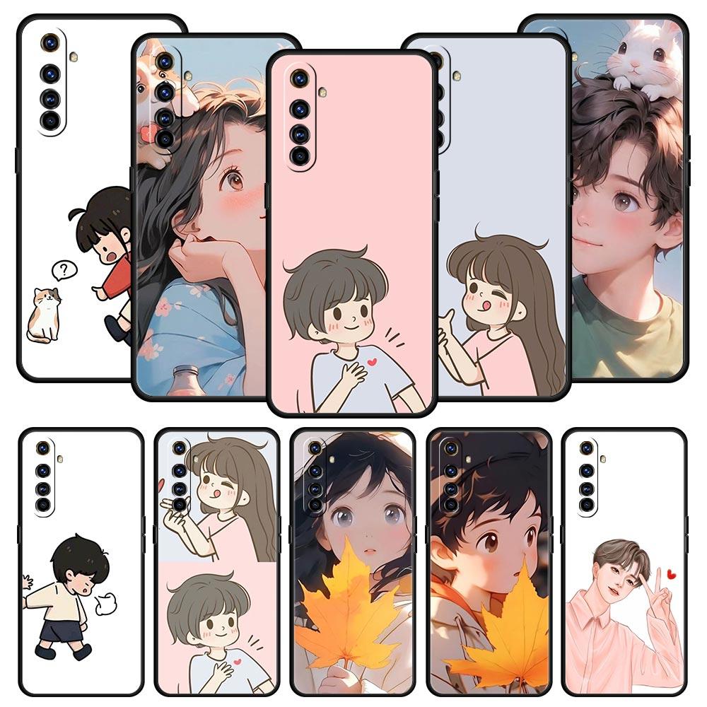 Cute Boy Girl Couple Phone Case For Realme 12 11 10 4G 9 8 5G 7 6 GT5 GT3 GT2 Pro Plus C21 C11 C25 C35 GT Neo 2 3 3T 5 Cover