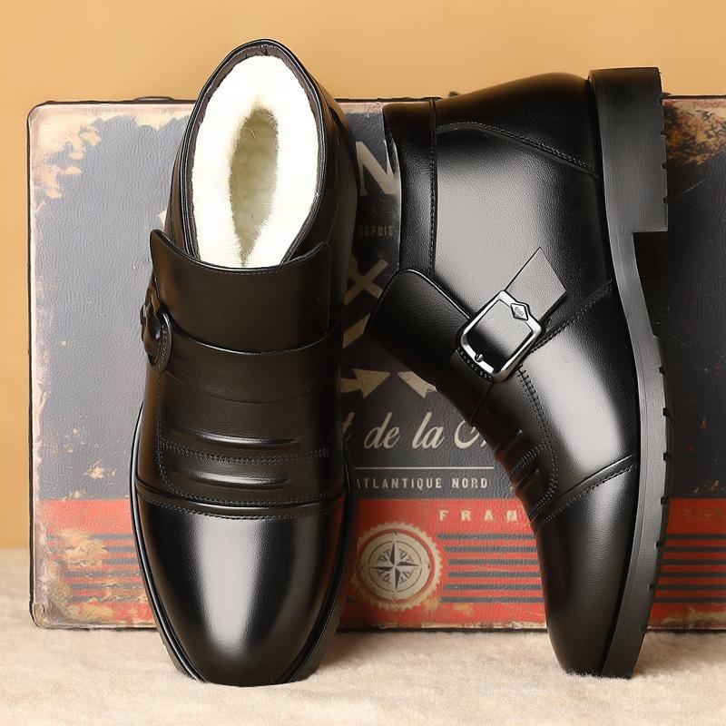 Mode Winter Herren Lederstiefel Mode Business Casual Lederschuhe Dickes Plüsch Warm Schneestiefel für Herren Winter Knöchel Baumwollstiefeletten
