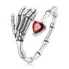 Fashion Zinc Alloy Skull Hand Red Heart Zirconia Ring Men and Women Hip Hop Halloween Party Accessories Opening Adjustable Jewellery