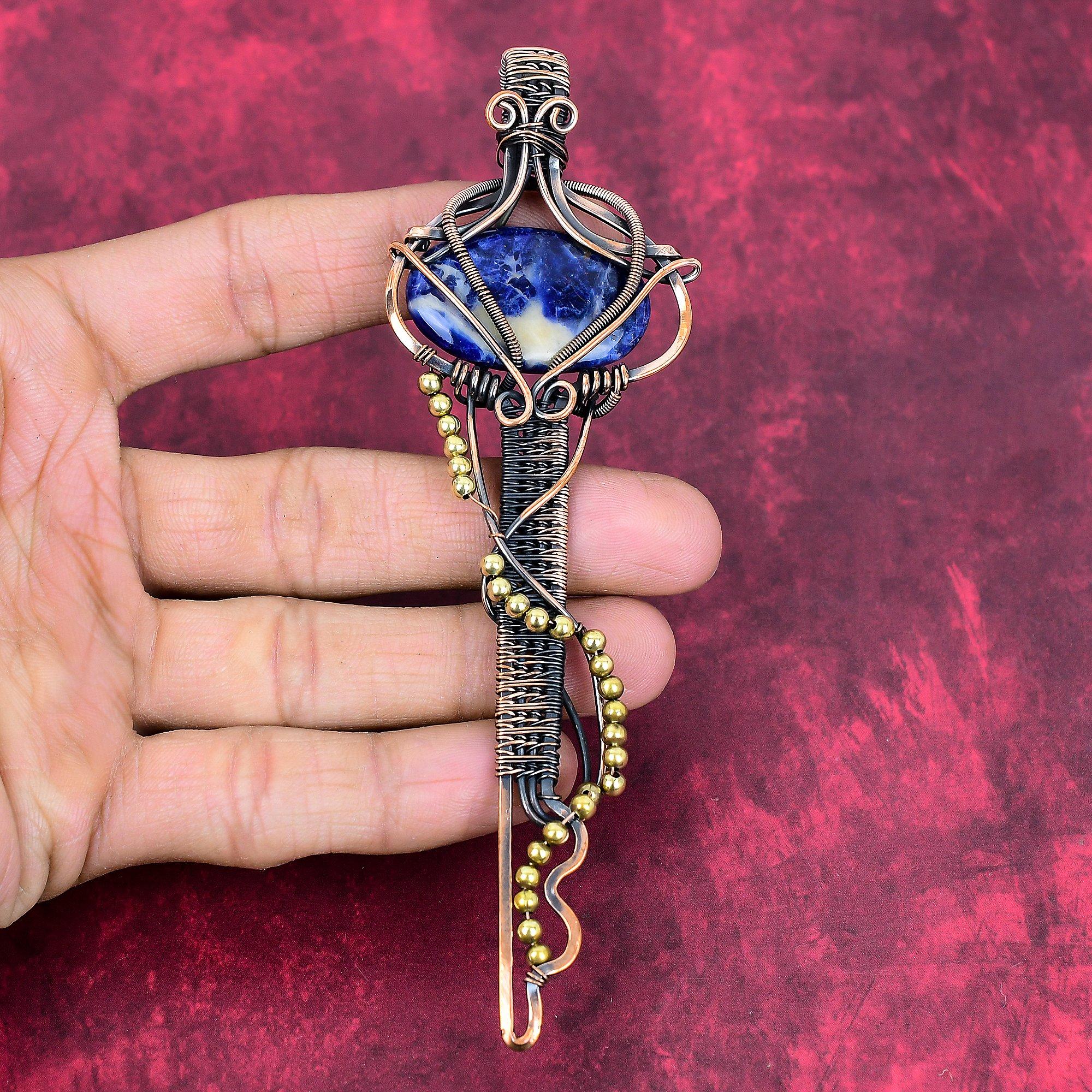 Sodalite pendant copper wire wrapped pendant key jewelry handmade decent pendant copper wire jewelry natural gemstone pendant gifts for mom
