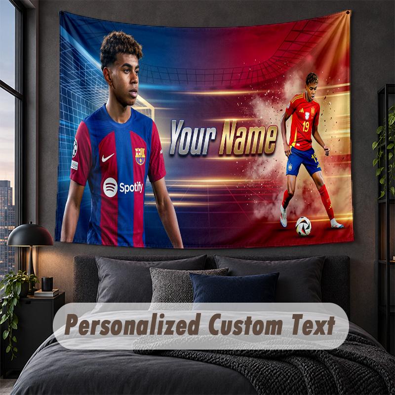Benutzerdefinierte Namens-Text-Wandteppich, Lamine Yamal Dekorative Wandbehang, Hintergrund-Wandteppich Für Zuhause Schlafzimmer 130cmx150cm