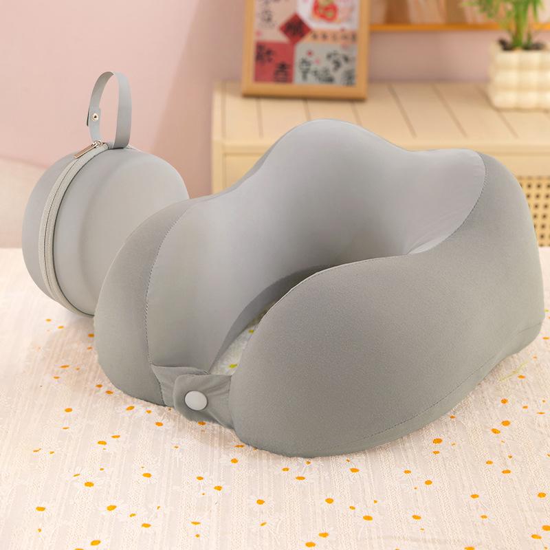 Travel Memory Foam U-Shape Pillow with Compact Storage & Dual-Peak Neck Support