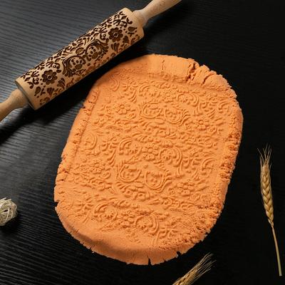 New Style Embossing Rolling Pin Baking Cookies Noodle Biscuit Fondant Cake Dough Engraved Roller Wood Gifts 15 Colors