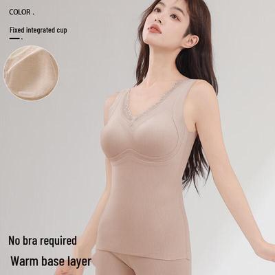 Duqingmao Damen V-Ausschnitt Maulbeerseide Kaschmir Thermounterwäsche Oberteil