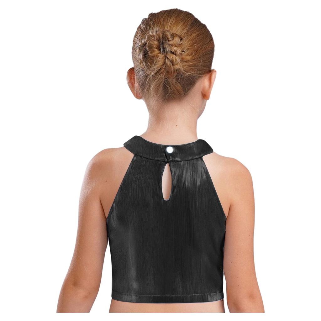 Mädchen Metallic Ärmelloses Crop Top Schimmerndes Camisole Hip Hop Jazz Tanz Bühnenperformance Top