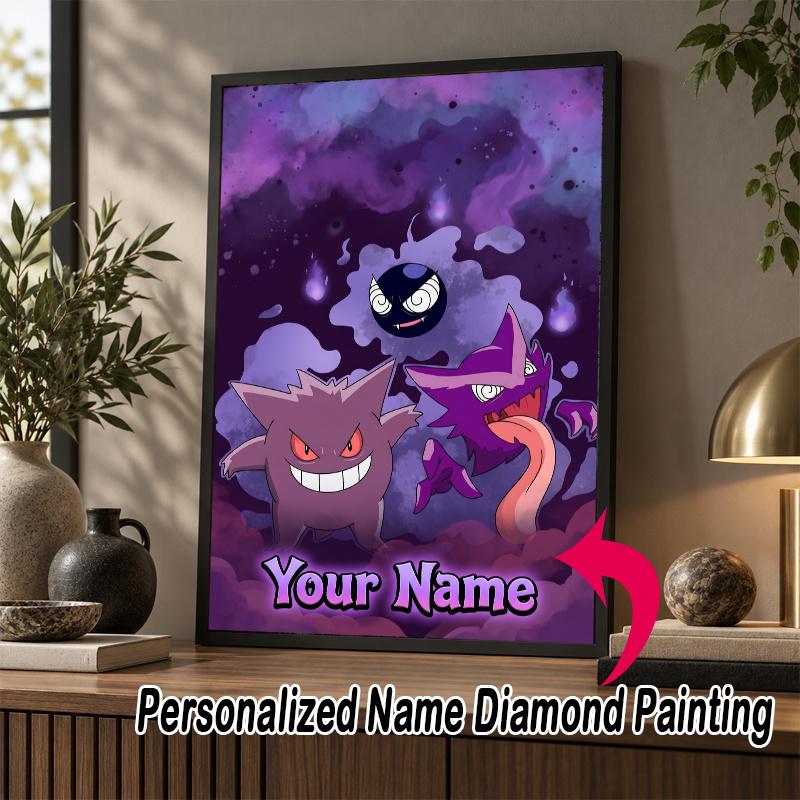 Personalized Gengar Haunter Gastly Diamond Art Custom Name 5D Diamond Painting Full Drill DIY Craft