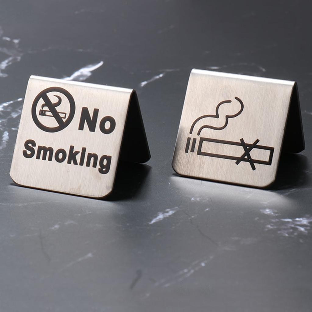 Stainless Steel Tabletop No Smoking Tent Sign Double Sided Display Stand for Restaurant Workplace Pattern