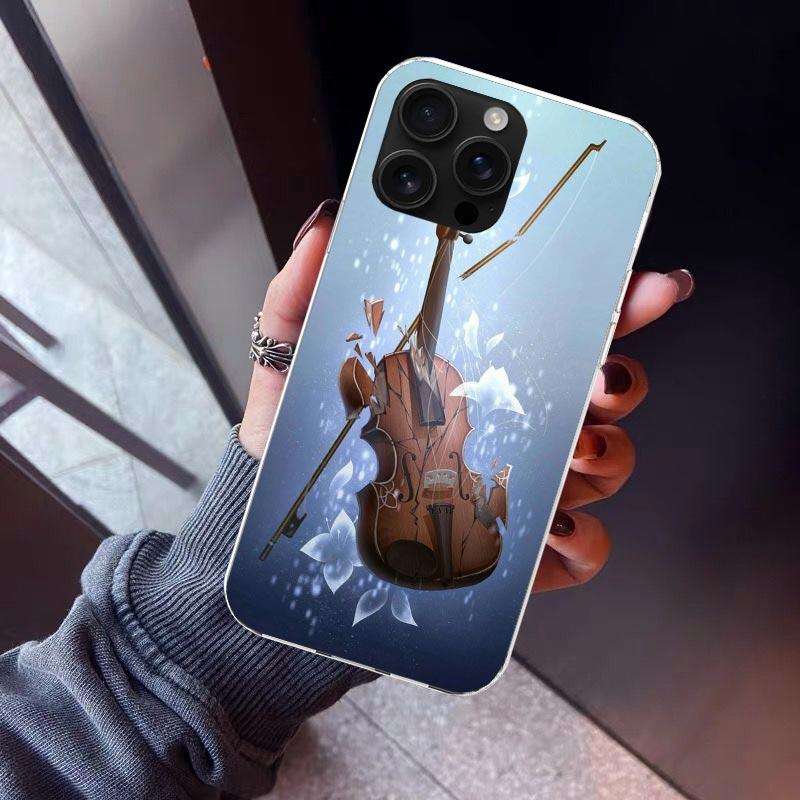 Music Violin Phone Case For iPhone 17 Air 16 15 Pro Max 14 Plus 13 Mini 12 11 Cover 7 8 SE Silicone Shell Print Fundas 17 Air 16