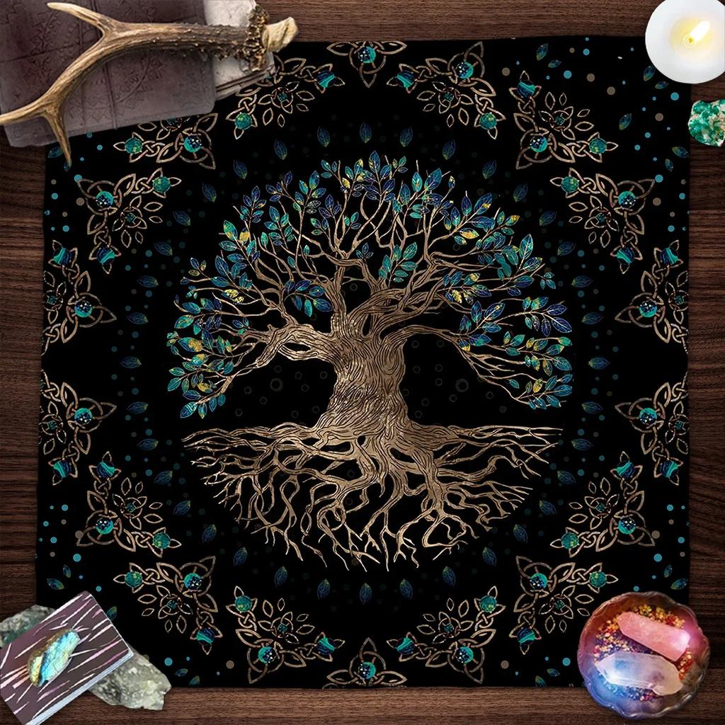 Lebensbaum Tarotkarte Tischdecke Mondphase Pflanzen Tischdecke für Tarot Hexe Wicca Altar Tuch Divination Tuch Kartenunterlage