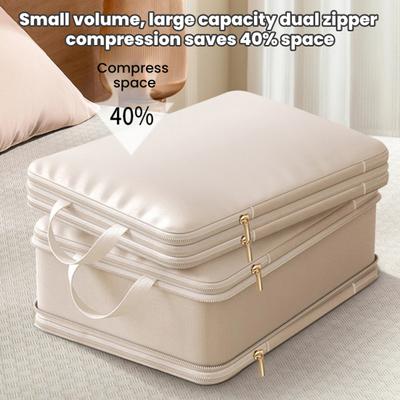 Compression Clothing Bag Zippered Space Saving Clothes Organizer Satin Self Compression Storage Bag for Comforters Blankets Puffer Jackets