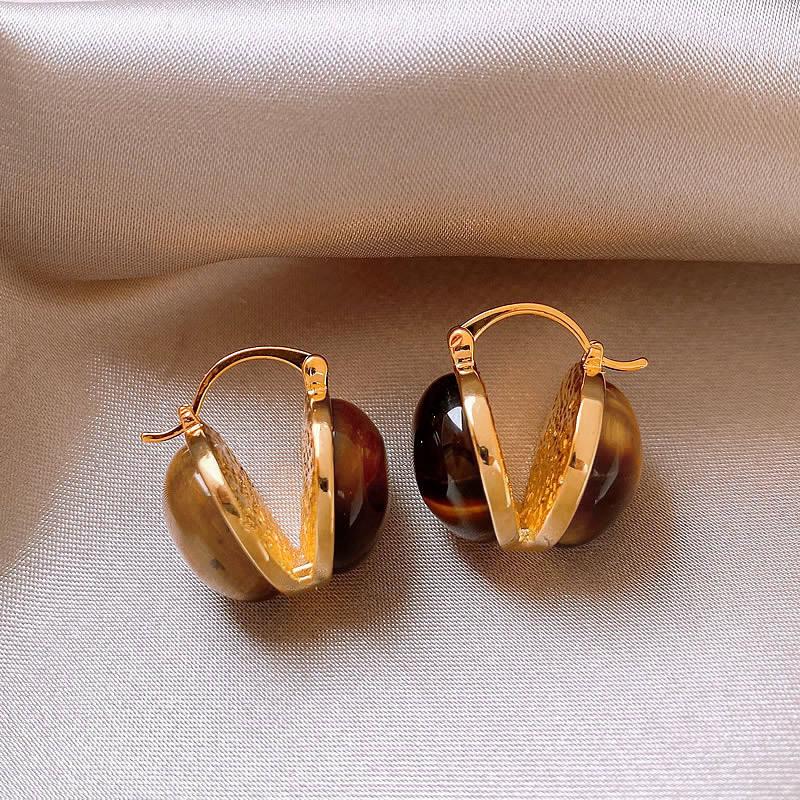 Maillard artificial tiger's eye stone ear buckle retro fashion high-end earrings light luxury temperament earrings