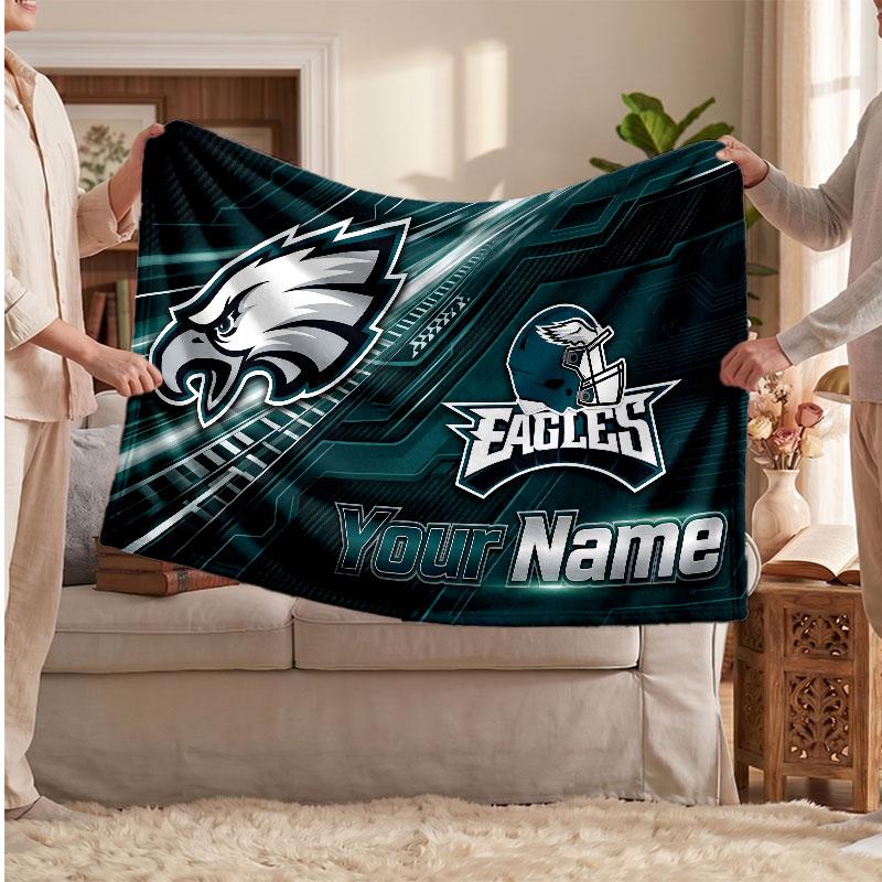 Philadelphia Eagles Flannel Blanket, Custom Name Text Personalized Soft Throw Blanket Home Decor Gift