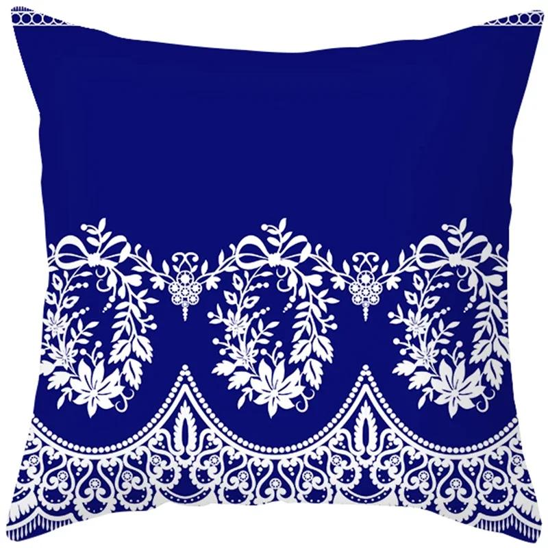 Home Decor Blue and White Floral Pattern Pillow Covers Pattern Cushion Cover Suitable for Sofa Bedroom Car Pillow Cover