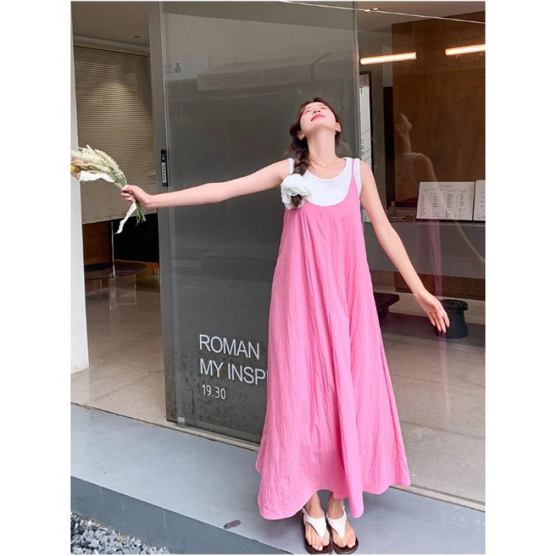 

Pink dopamine sweet age-reducing girl feeling loose lazy wind cover belly Sanya beach skirt S