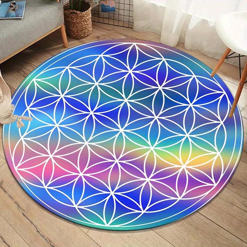 Vibrant Mandala Chakra Round Area Rug – Colorful Geometric Design Non-Slip Floor Mat for Living Room, Bedroom, and Office Decor