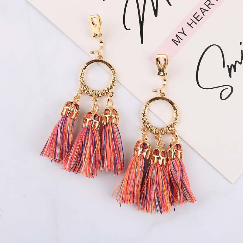 8 Trendy Bohemian Statement Tassel Clip On Earrings For Women Non Pierced Dangle Cotton Rope Fringe Clips Ear Jewelry Gift