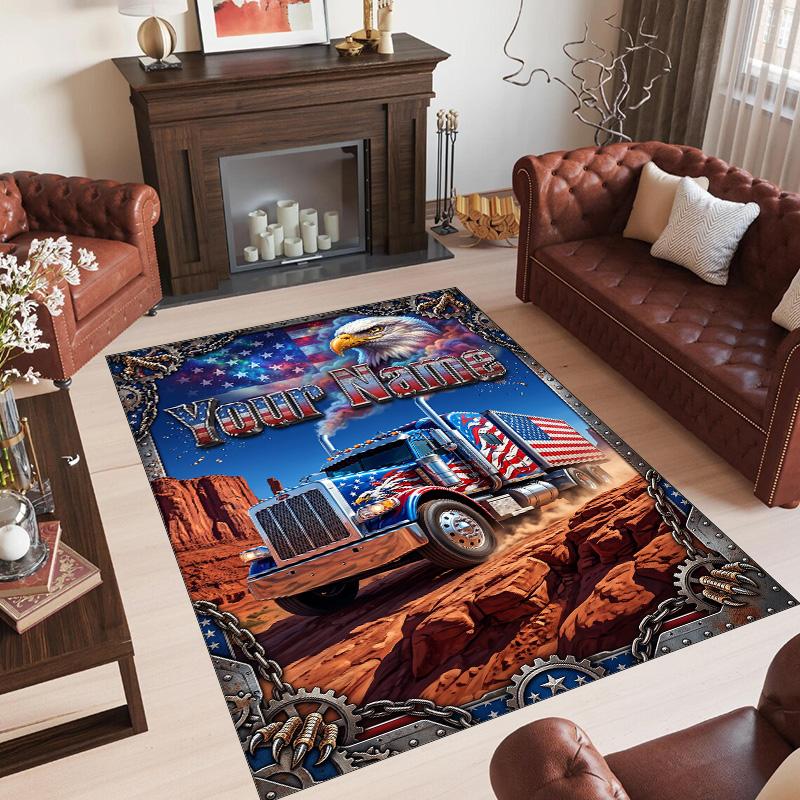 Truck Theme Crystal Velvet Rug Personalized Custom Name Text Soft Floor Mat Home Decor